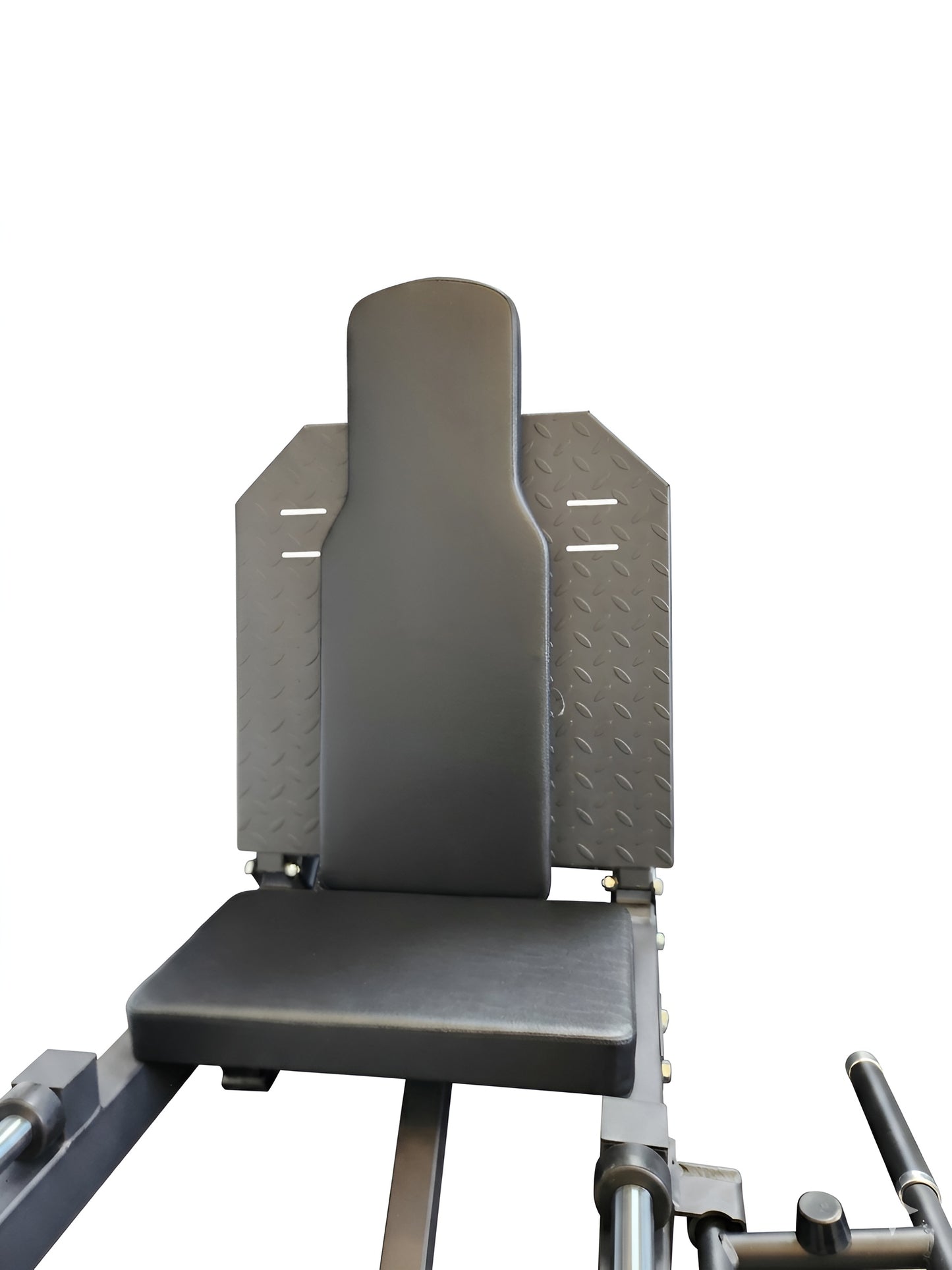 Vue arrière de haute qualité du dossier rembourré et ajustable pour la machine Leg Press et Hack Squat HALT3R Fitness.