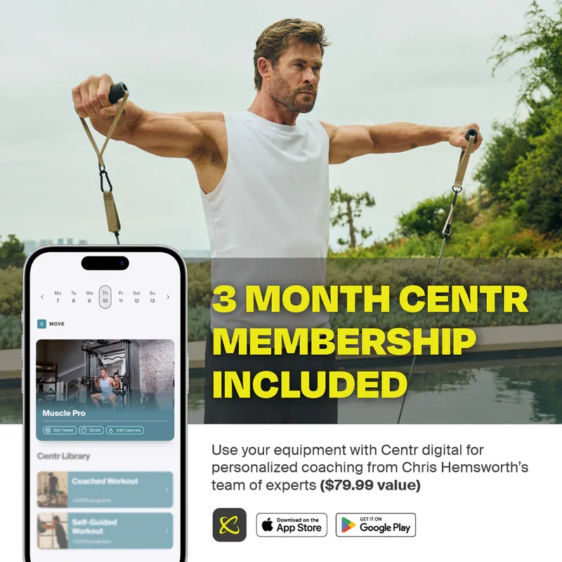 Promotion de l'application Centr, offrant des programmes d'entraînement personnalisés inclus avec l'équipement Inspire Fitness.