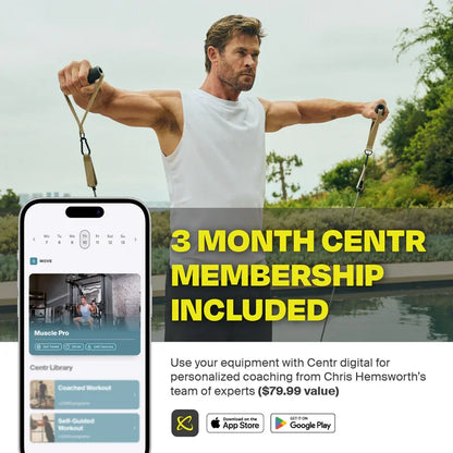 Promotion de l'application Centr, offrant des programmes d'entraînement personnalisés inclus avec l'équipement Inspire Fitness.