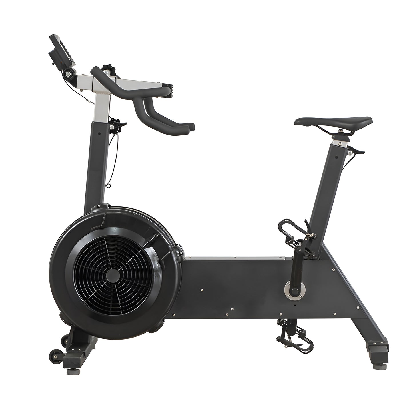 Vue latérale complète du Bike Erg HALT3R Fitness sur fond blanc, soulignant sa conception ergonomique.