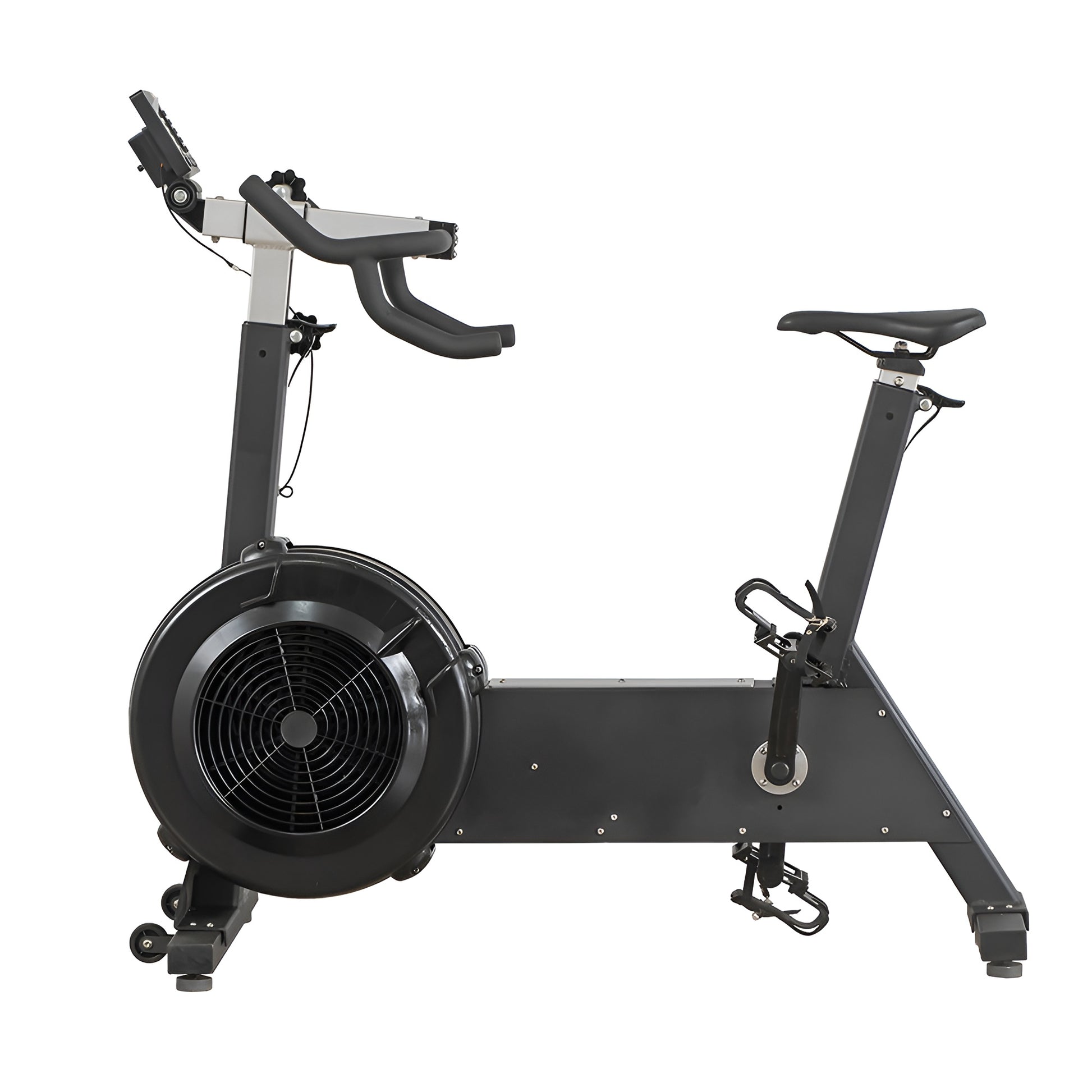 Vue latérale complète du Bike Erg HALT3R Fitness sur fond blanc, soulignant sa conception ergonomique.