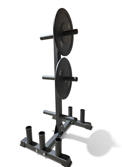 Vue du support chargé, montrant la compatibilité avec les bumper plates.