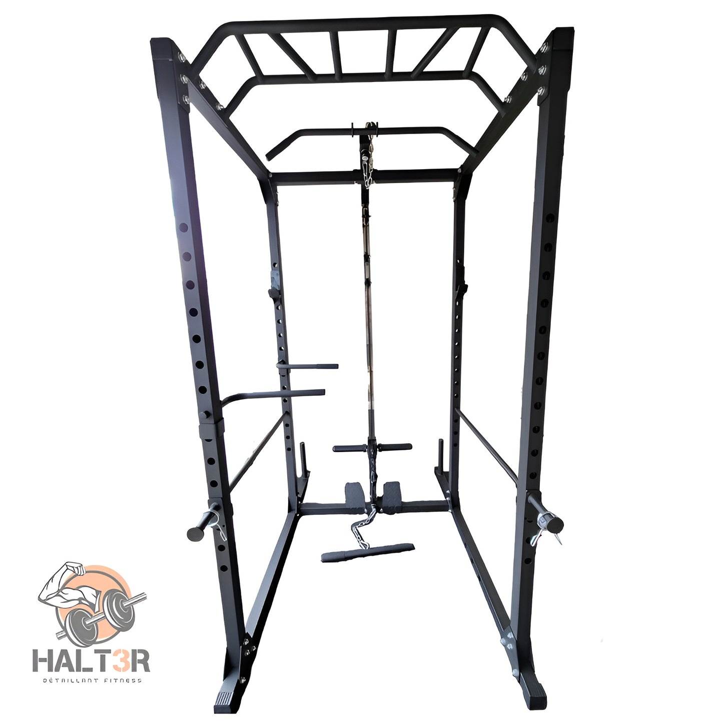 Cage à squat avec système à poulies vu de face.