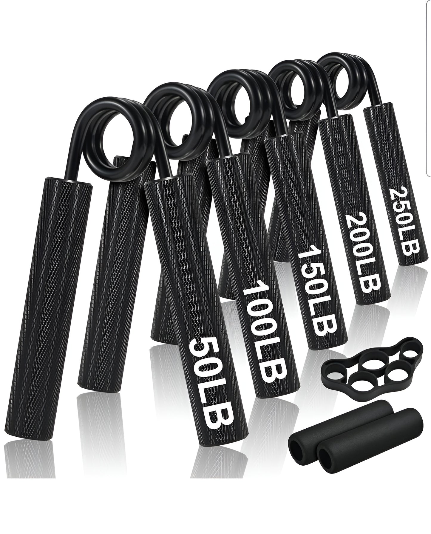 Ensemble comprenant 5 niveaux de force différents pour travailler la préhension. 50, 100, 150, 200, 250lbs. 