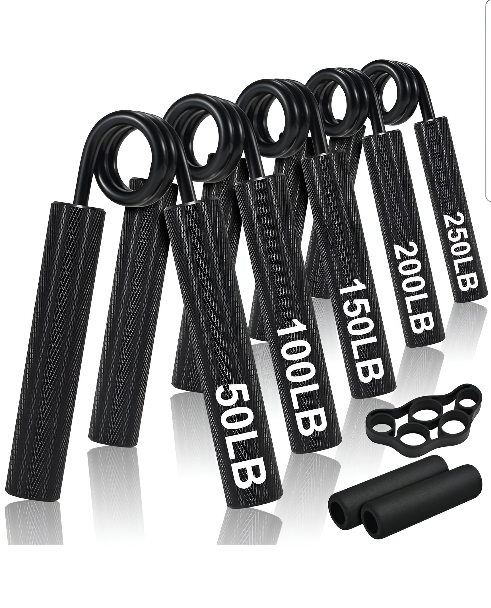 Ensemble comprenant 5 niveaux de force différents pour travailler la préhension. 50, 100, 150, 200, 250lbs. 
