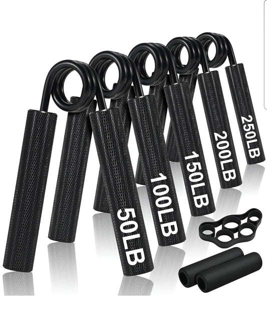 Ensemble comprenant 5 niveaux de force différents pour travailler la préhension. 50, 100, 150, 200, 250lbs. 