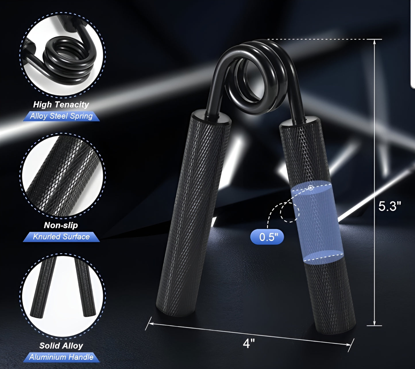 Dimensions et caractéristiques du produit Hand Grips, le reforceur de préhension.