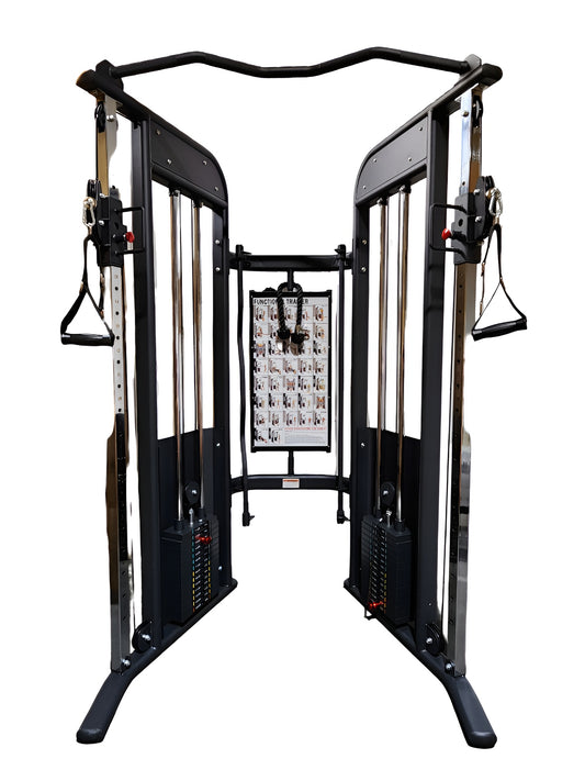 Functional Trainer VersaTOWER de chez HALT3R Détaillant Fitness, pris de face dans son ensemble. La photo démontre bien la qualité de finition impressionnante de cette machine. 