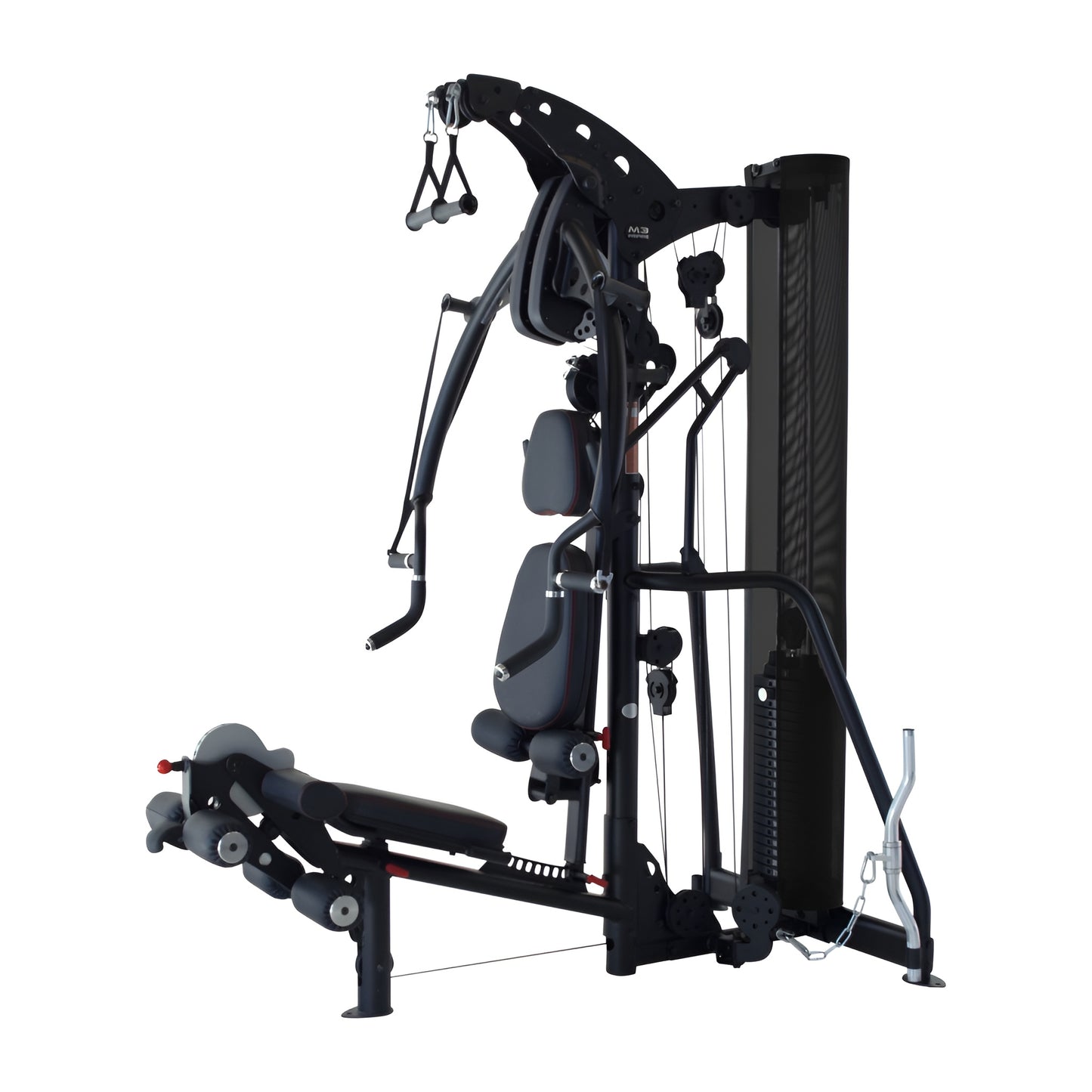 Vue de profil du multi-gym Inspire M3 mettant en valeur sa structure compacte et son cadre robuste en acier.