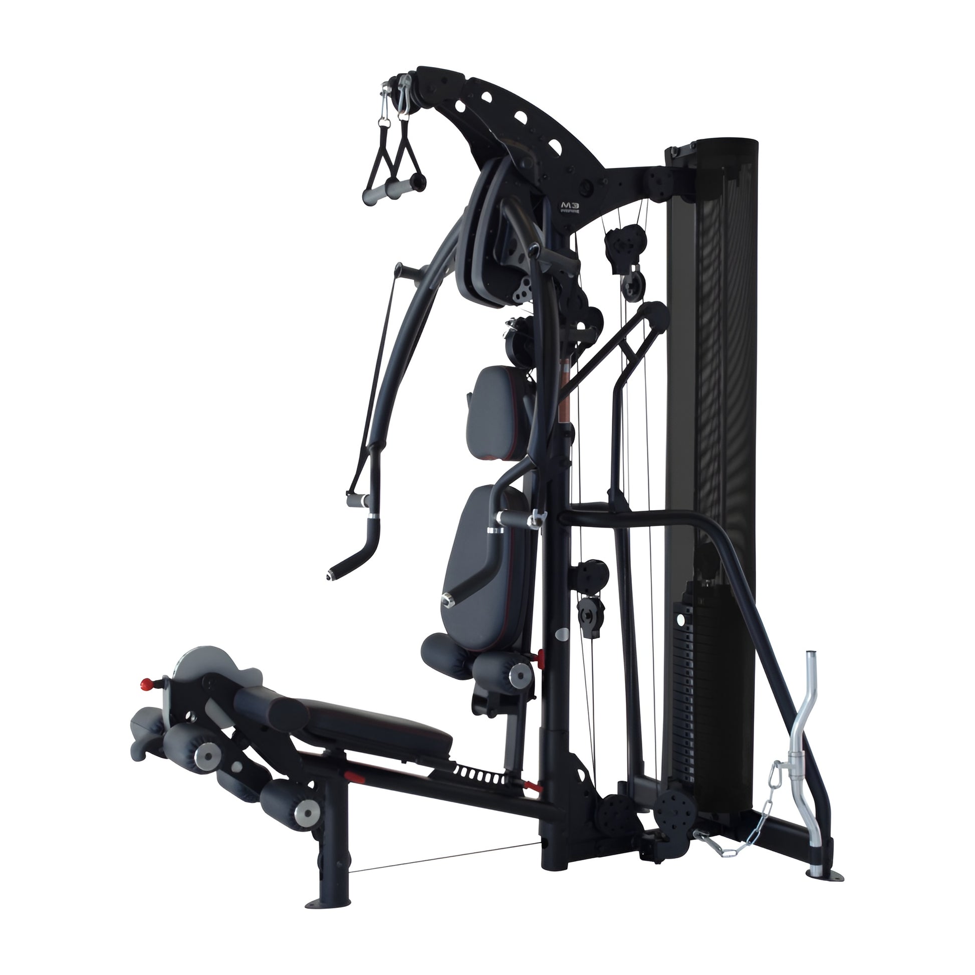 Vue de profil du multi-gym Inspire M3 mettant en valeur sa structure compacte et son cadre robuste en acier.