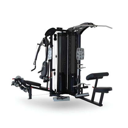 Multi-station de musculation Inspire M5 avec double colonne de poids, offrant deux postes d'entraînement simultanés.
