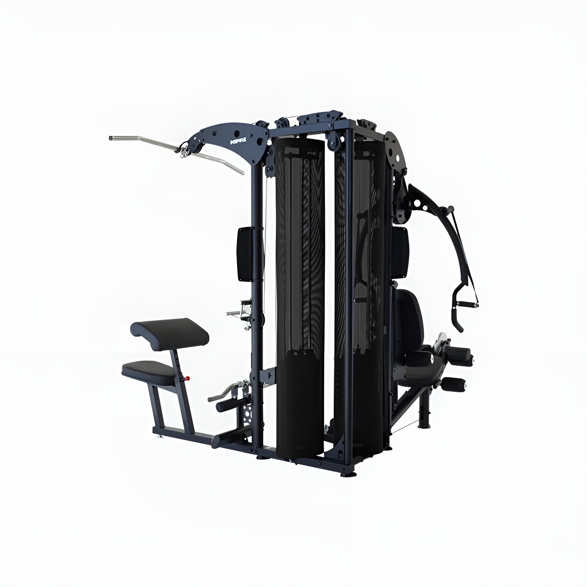 Design en "L" (L-shape) de la multi-station Inspire M5, optimisé pour s'intégrer parfaitement dans un coin de pièce.