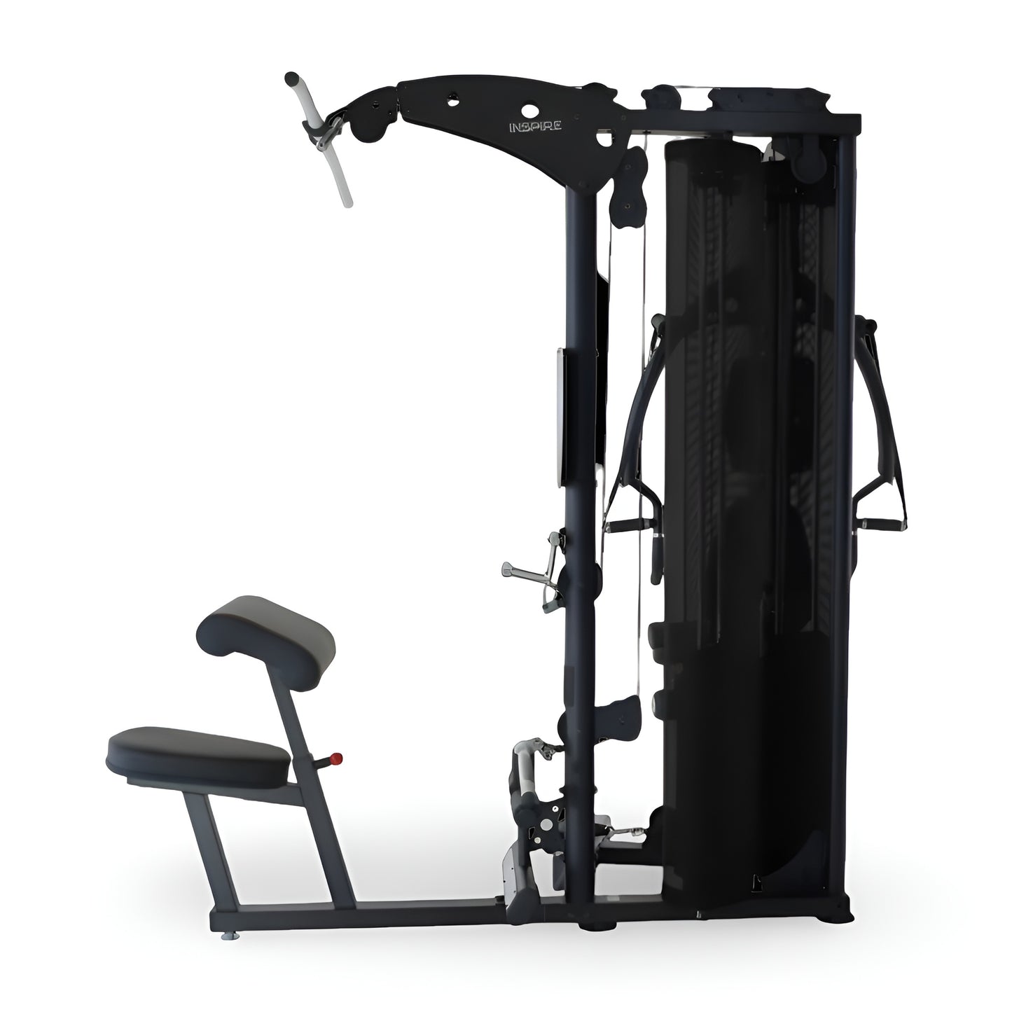 Vue latérale de l'appareil Inspire M5 illustrant le module d'extension des jambes et le dossier ajustable.