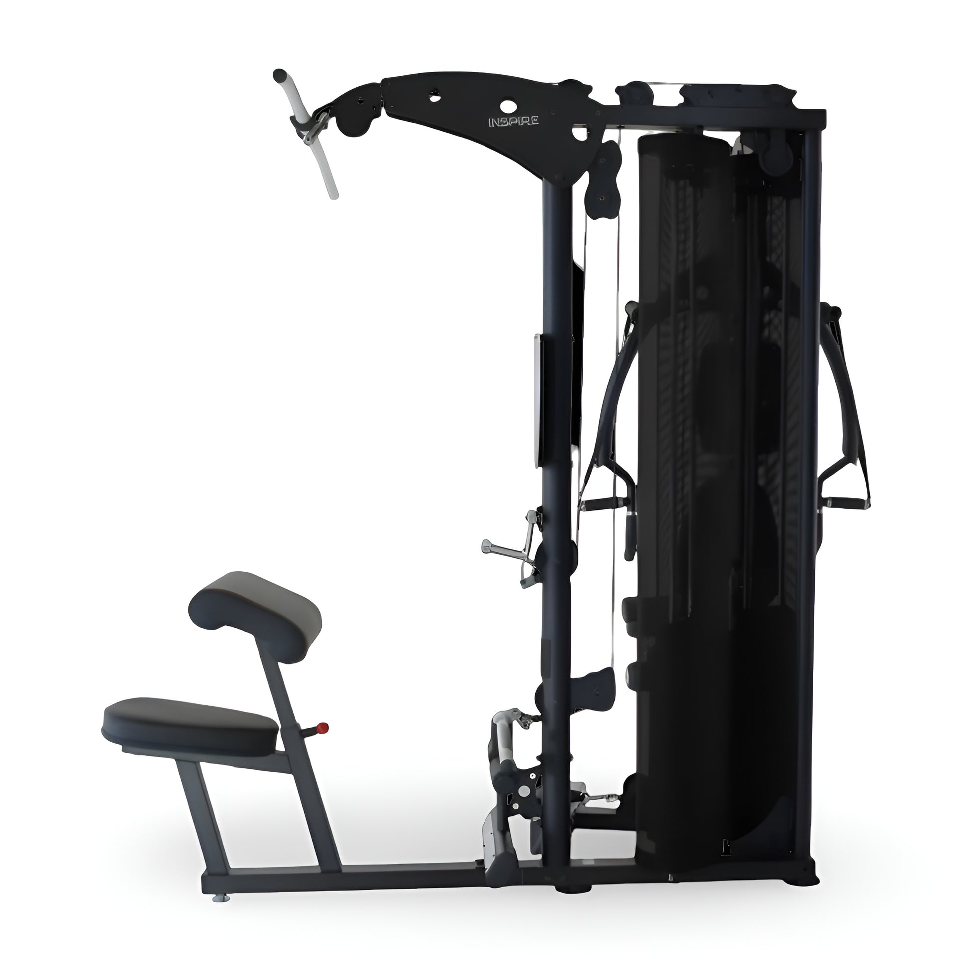Vue latérale de l'appareil Inspire M5 illustrant le module d'extension des jambes et le dossier ajustable.