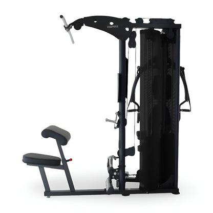 Vue latérale de l'appareil Inspire M5 illustrant le module d'extension des jambes et le dossier ajustable.