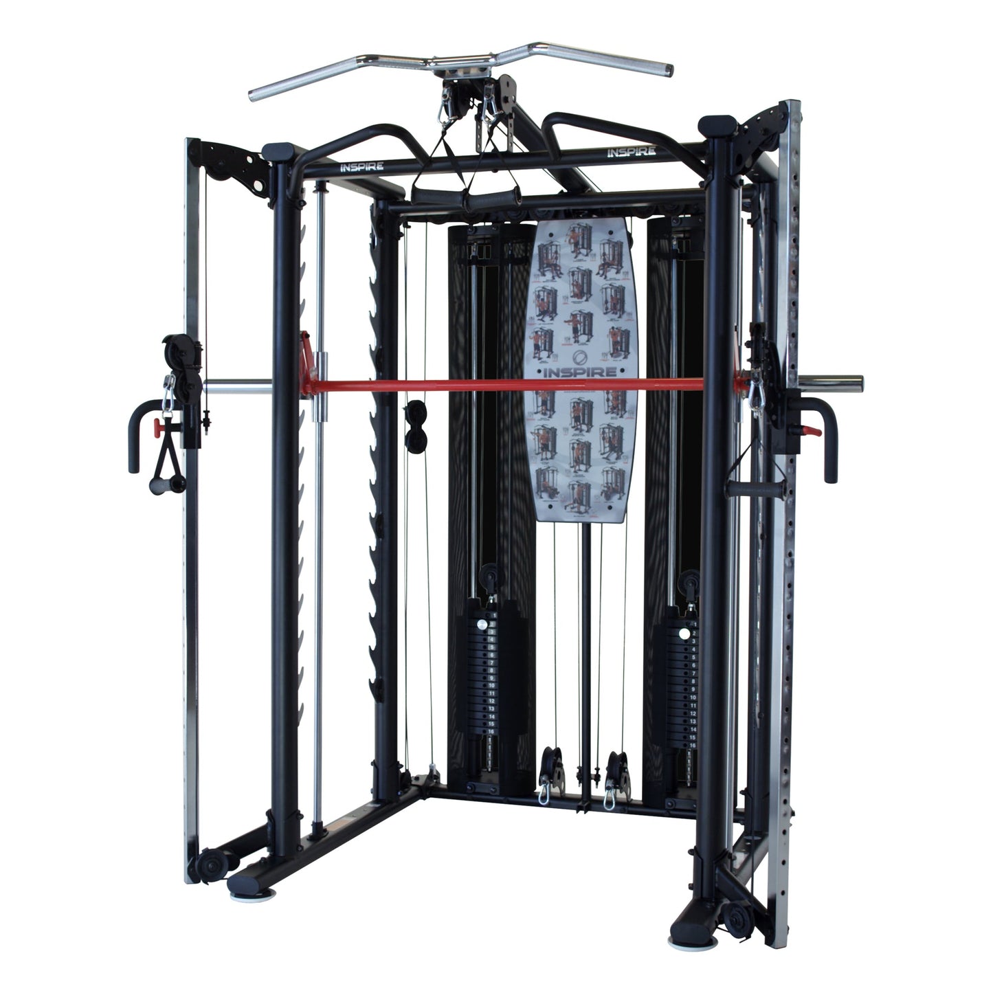 Système complet Inspire Smith Cage System (SCS) incluant le banc ajustable, les poulies fonctionnelles et la barre Smith.