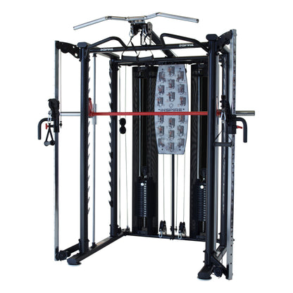 Système complet Inspire Smith Cage System (SCS) incluant le banc ajustable, les poulies fonctionnelles et la barre Smith.