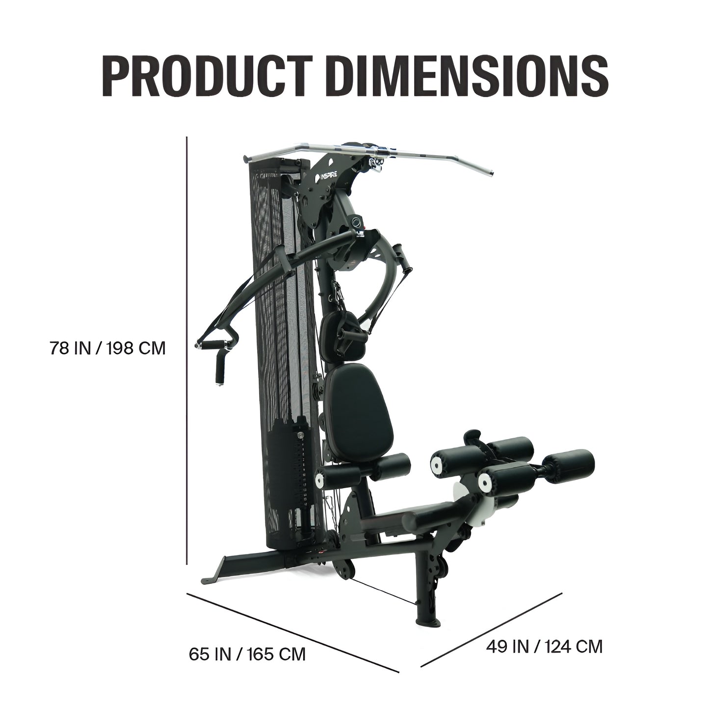 Schéma technique montrant les dimensions au sol de l'Inspire M2 : 49 pouces de largeur par 65 pouces de profondeur.