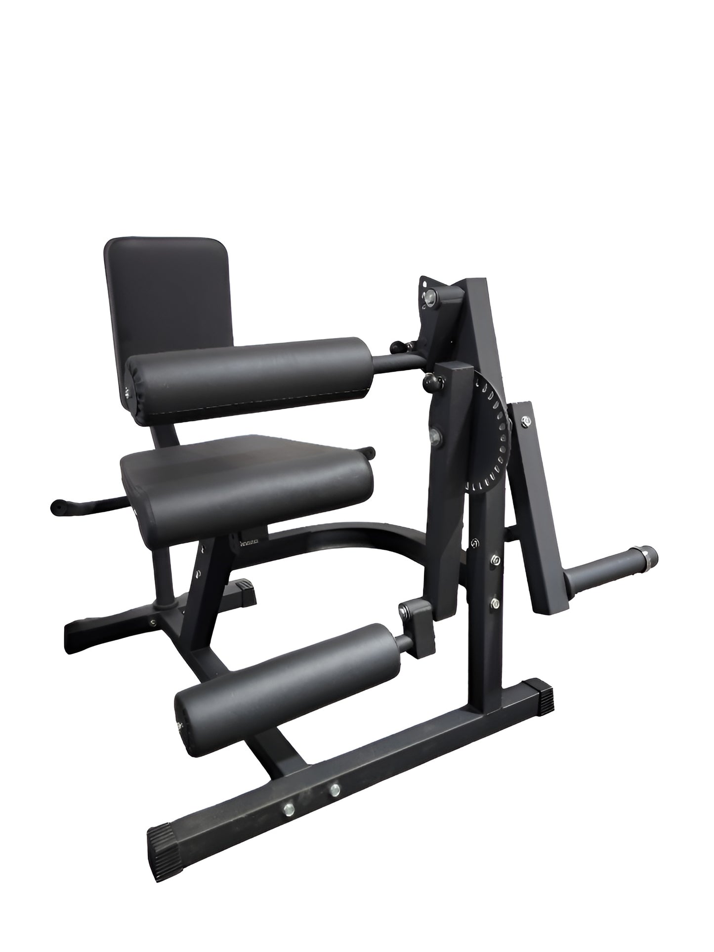 Prise de vue de l'appareil en entier démontrant la possibilité de faire le leg extension pour les muscles quadriceps.