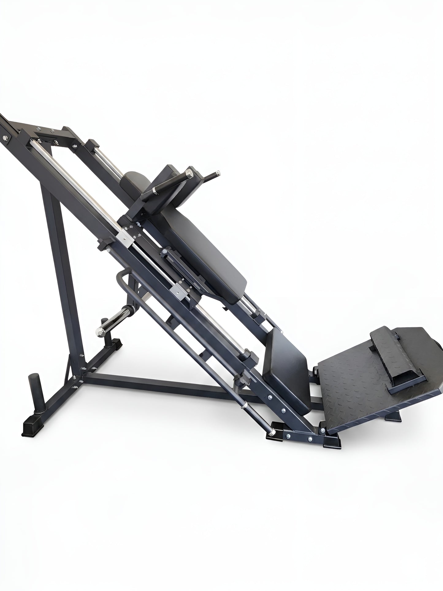 Vue de profil de la Leg Press et Hack Squat HALT3R Fitness montrant sa structure robuste en acier noir.