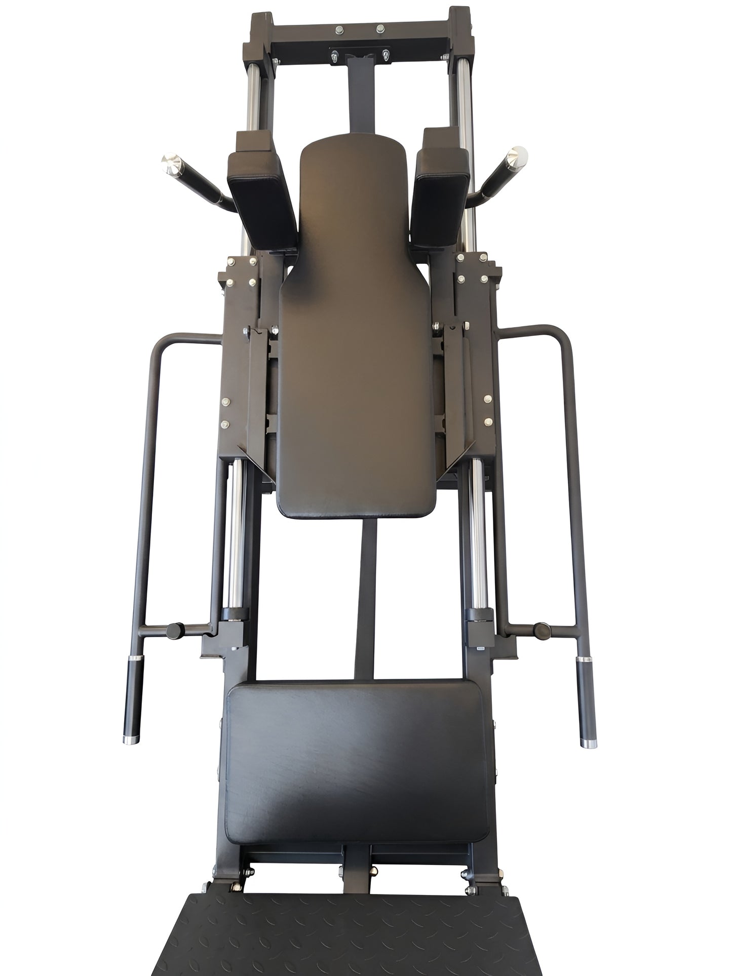 Vue d'angle de la station multifonction Leg Press et Hack Squat HALT3R Fitness en acier robuste.