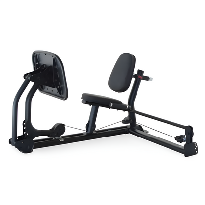 Vue latérale droite de l'accessoire de presse pour jambes Inspire Fitness isolé, montrant clairement le mécanisme de poulie et de câble inférieur, le repose-pieds et l'assise sur fond blanc.