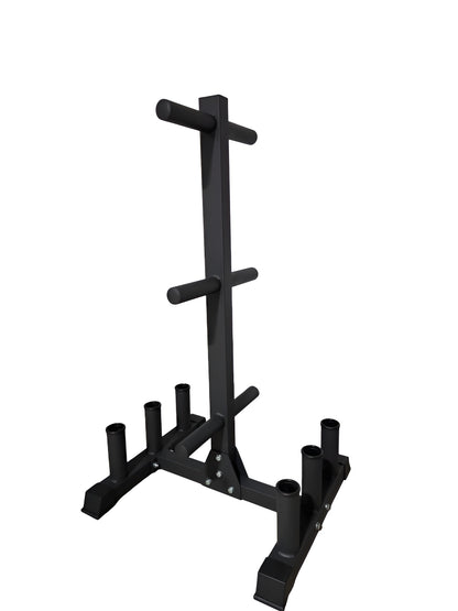 Support Deluxe à plaques olympiques avec 6 rangements de barres et bras de stockage pour disques de 2 pouces.