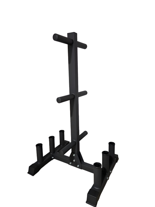 Support Deluxe à plaques olympiques avec 6 rangements de barres et bras de stockage pour disques de 2 pouces.