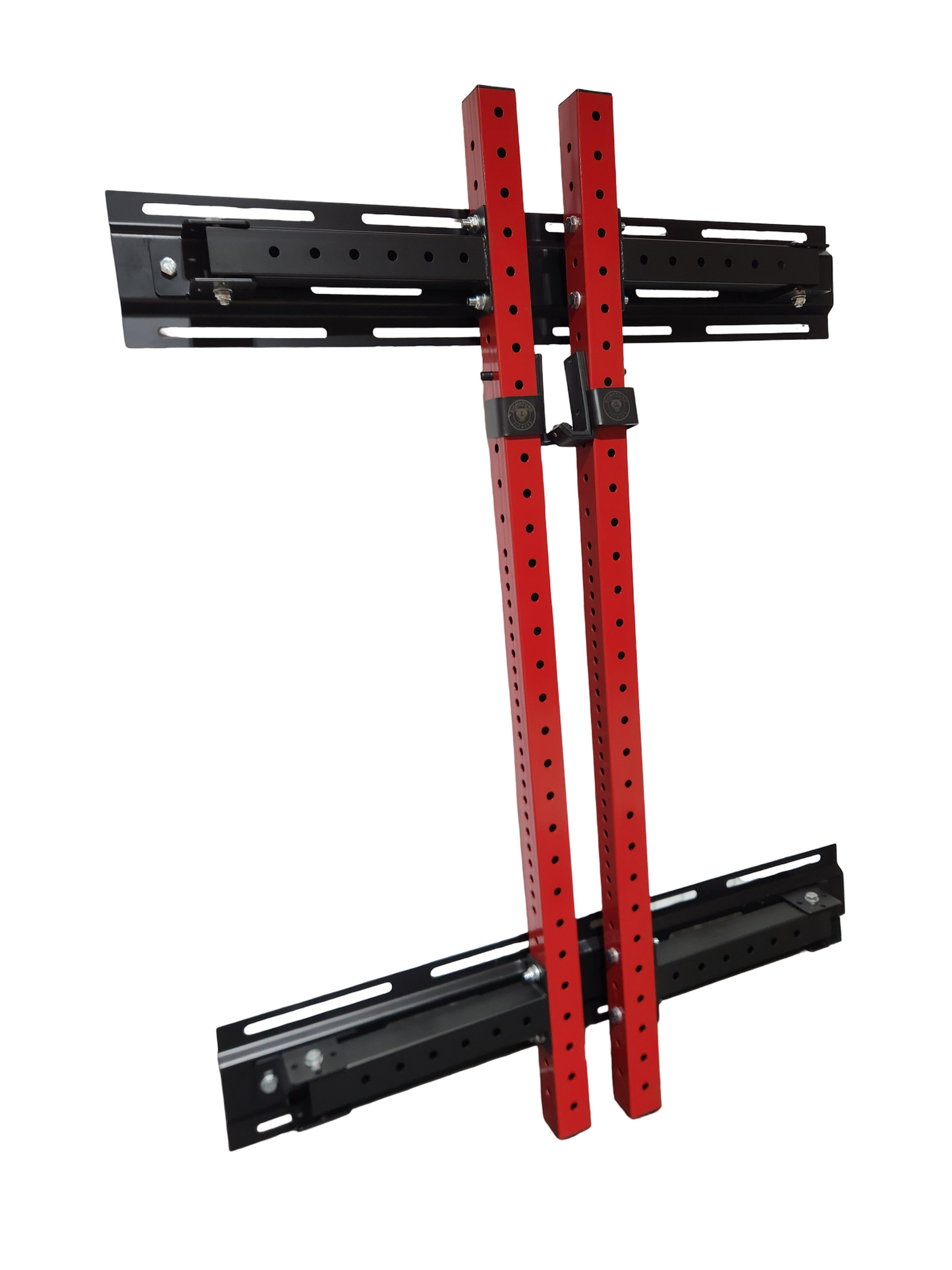 Rack à squat mural pliable 3x3, compact et robuste, idéal pour un entraînement à la maison.