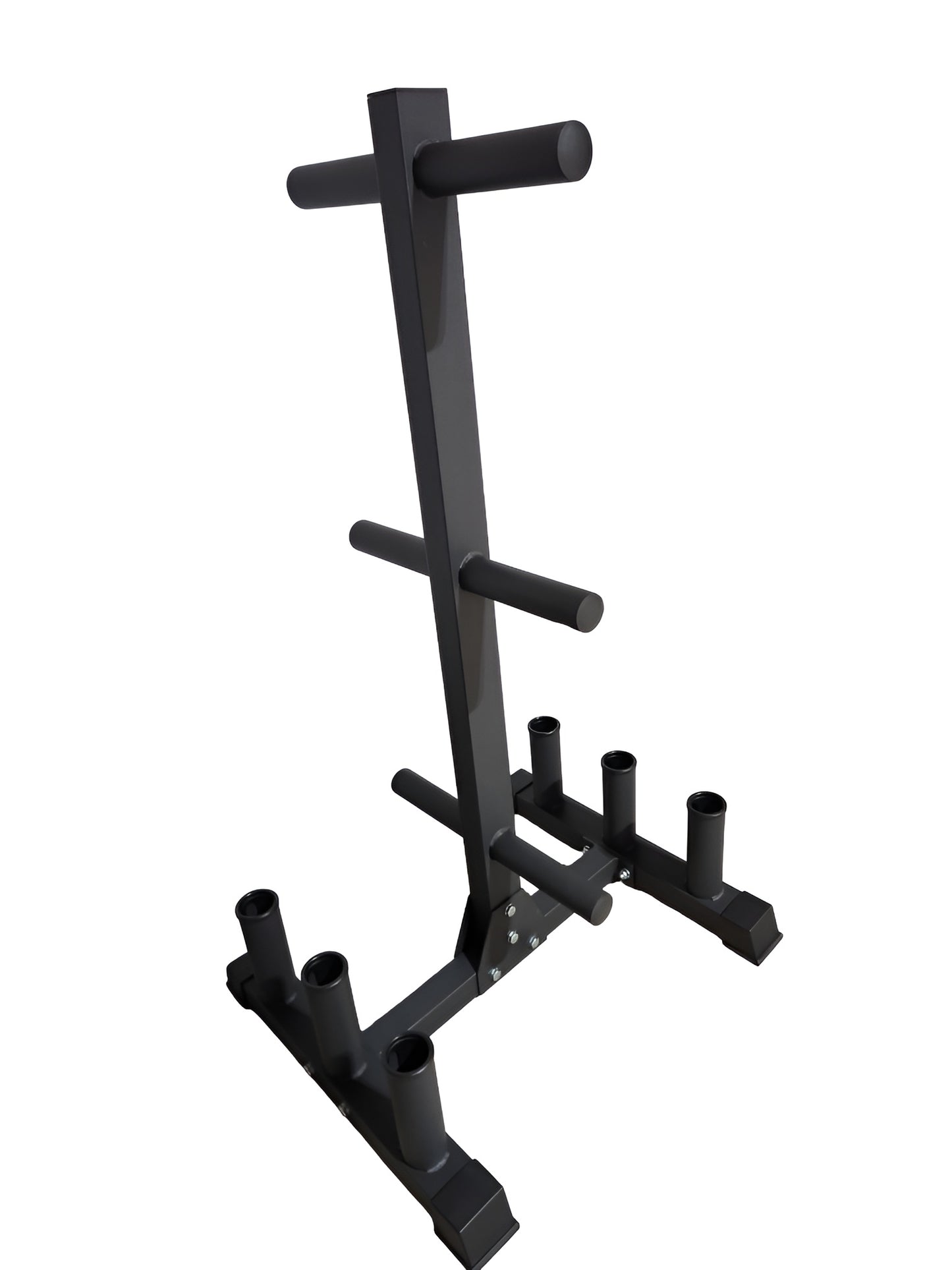 Rack robuste pour plaques olympiques, capacité 800 lbs, compatible bumper plates.