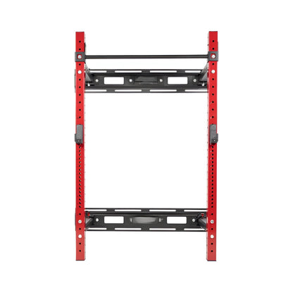 Rack à squat mural en acier de calibre 11, configuration ouverte prête pour un entraînement de force fonctionnel.