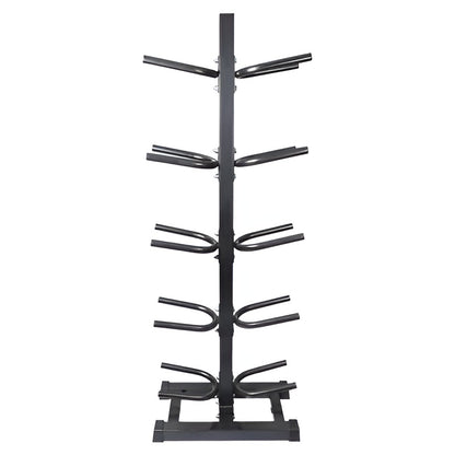 Rack de rangement vertical noir pour 10 ballons d'entraînement, vue de face. Support robuste en acier pour medicine balls, slam balls et wall balls, idéal pour optimiser l'espace en gym.