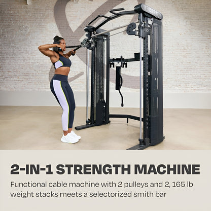 Station d'entraînement Centr 3 par Inspire Fitness, montrant le design compact et élégant en noir mat.