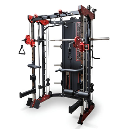 Smith Machine PRO-X – Station multifonction tout-en-un avec colonnes de poids intégrées de 200 lbs et système de poulies ajustables pour un entraînement complet à domicile