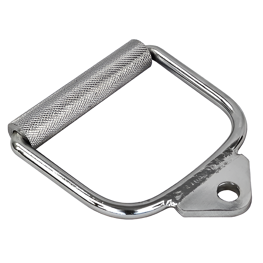 Poignée en acier avec fini chrome conçue pour attacher aux cables de poulies.
