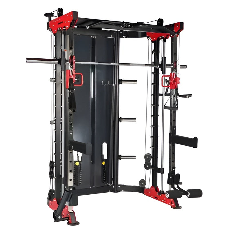 Smith Machine PRO-X – Station multifonction tout-en-un avec colonnes de poids intégrées de 130 lbs et système de poulies ajustables pour un entraînement complet à domicile.
