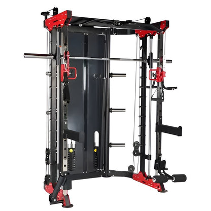 Smith Machine PRO-X – Station multifonction tout-en-un avec colonnes de poids intégrées de 130 lbs et système de poulies ajustables pour un entraînement complet à domicile.